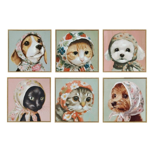 [100701] Cuadro de lienzo con perro y gato, 6 diseños surtidos
