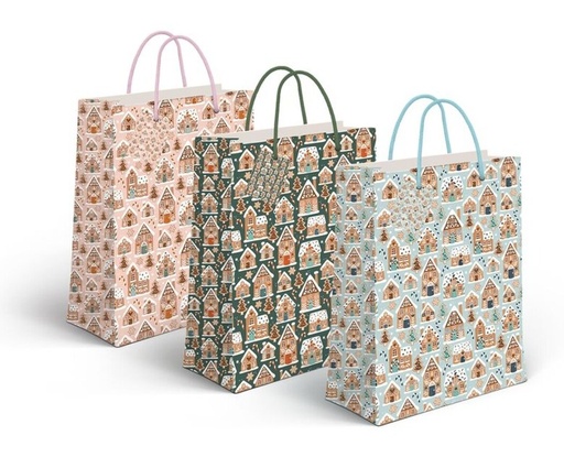 [100935] Bolsa de papel, tamaño L de Navidad, 3 diseños surtidos