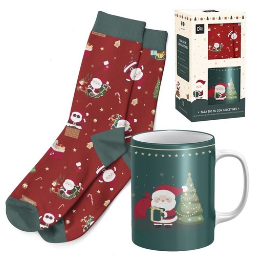 [100948] Set de regalo de taza con calcetín de Papá Noel